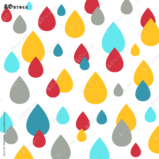 Various raindrops falling pattern background design. Childish Scandinavian backdrop. Scandinavian backdrop. Hand-drawn colored vector seamless pattern. Illustration for fabric.