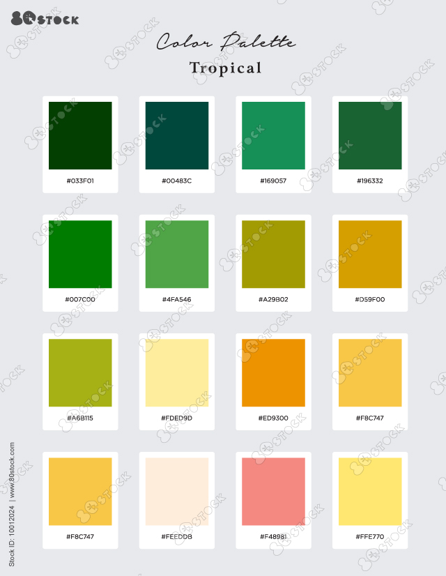 Shades of the Tropical palette. Suitable for Branding, Interior, Invitation card, and Fashion. Vector EPS 10