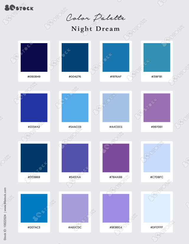 Shades of the Night Dream palette. Suitable for Branding, Interior, Invitation card, and Fashion. Vector EPS 10