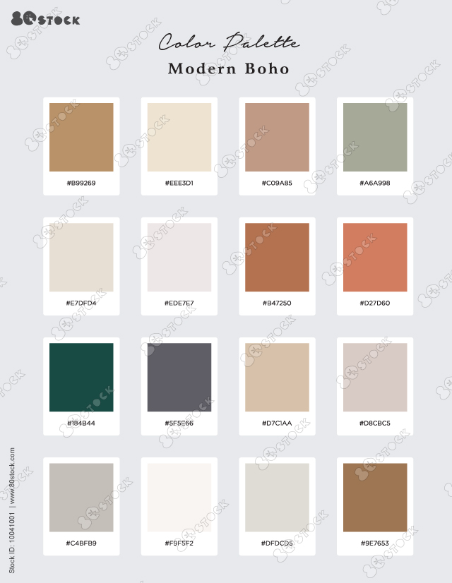 Shades of the Modern Boho palette. Suitable for Branding, Interior, Invitation card, and Fashion. Vector EPS 10