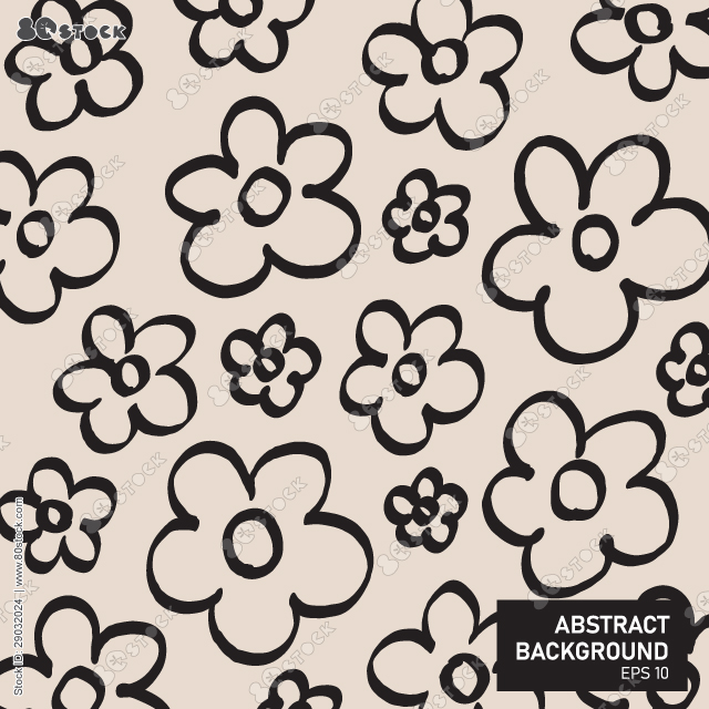 Simple floral vector background. Seamless pattern with hand drawn flowers. Line art. Contour drawing. Fashion design for your textile and fabric. Vector hand-painted seamless pattern.