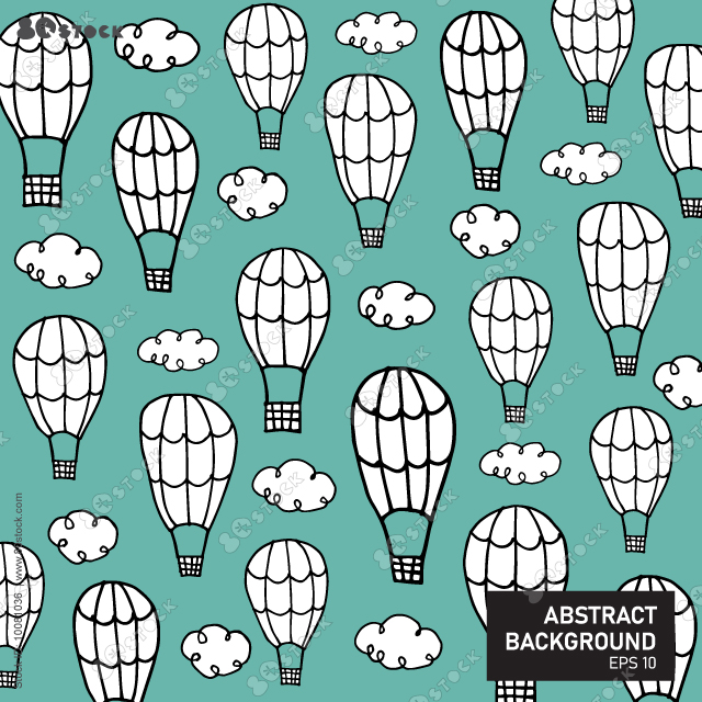 Hand drawn children seamless pattern with clouds and Hot Air Balloon flying in the sky. Cute texture for kids room design, Wallpaper, textiles, wrapping paper, apparel. Vector illustration