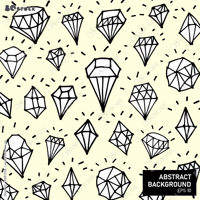 Hand drawn diamonds vector seamless pattern. Diamond doodle vector pattern. Seamless fashion trendy background. Hand drawn gems, diamonds.