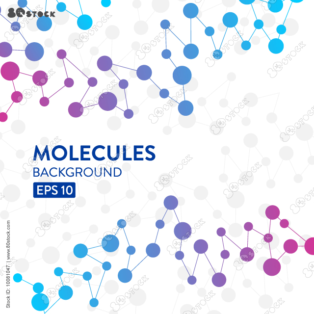 Geometric background of molecules. Scientific chemistry pattern structure molecule dna research as concept science and technology background.