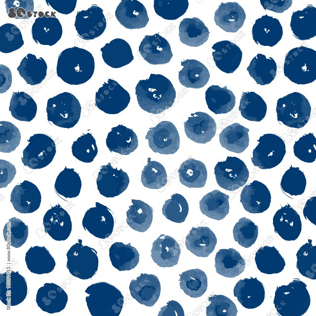 Seamless pattern of watercolor circles. Round brush seamless. Various hand-drawn blue elements on white background.