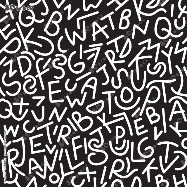 Abstract seamless alphabet pattern for boys and girls, paper, fashion textile. Repeated backdrop with letter. Black and white background. Creative modern design with original fonts. 