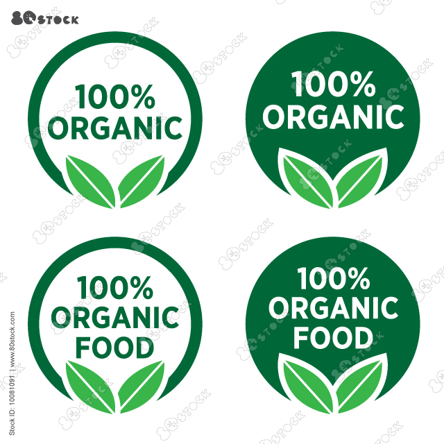 Organic eco bio labels. Can use for label, badge, print, flyer, banner, web, element infographic. Product package. Eco, vegan, bio. Beauty product. Vector illustration EPS10