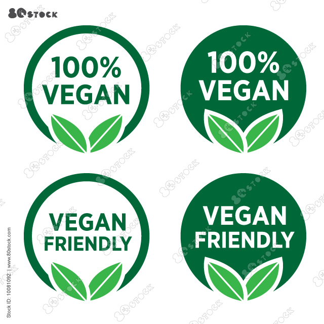 Vegan friendly stamp icon. Veganism badge label symbol. Vegetarian food product sticker sign. Vector illustration EPS10