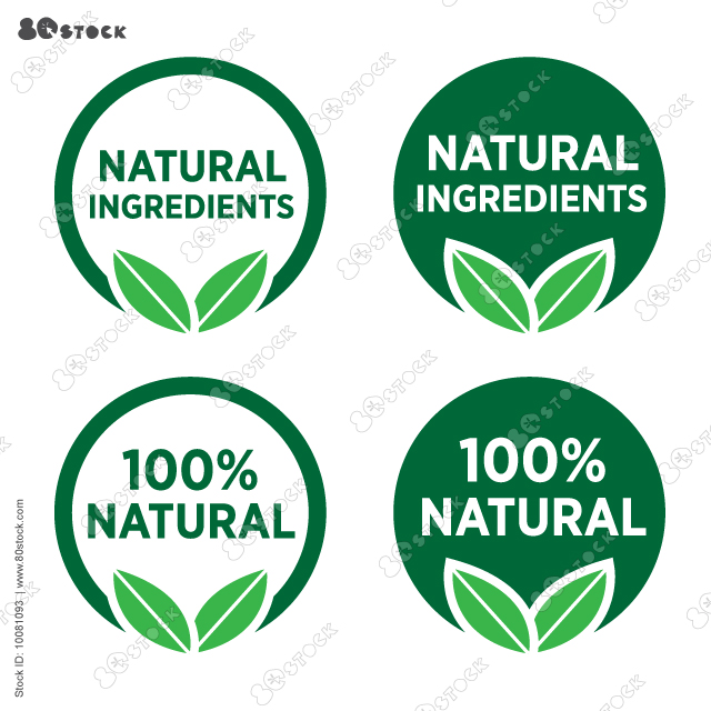 Set 100% Natural and organic Product Vector Icon Circle Sign. Healthy Food Emblem. Organic food Badge. Vector illustration EPS10