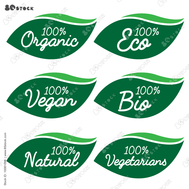 Set 100% Natural and organic Product Vector Icon Sign. Healthy Food Emblem. Organic food Badge. Vector illustration EPS10