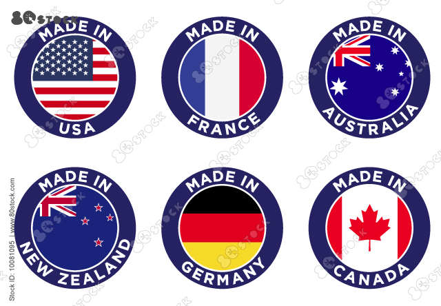 Set of various labels of Made in the different countrys. Collection made in country. Badges set. Vector illustration EPS10