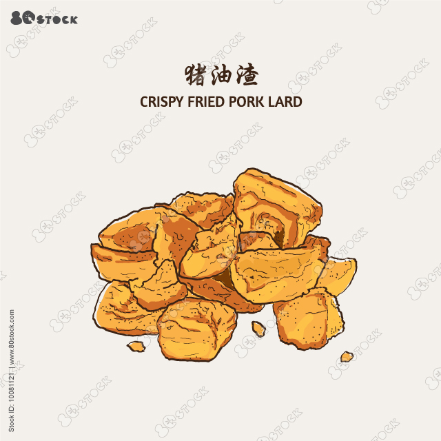 Crispy fried pork lard. Pork Crackling from lard. Vector illustration EPS 10.