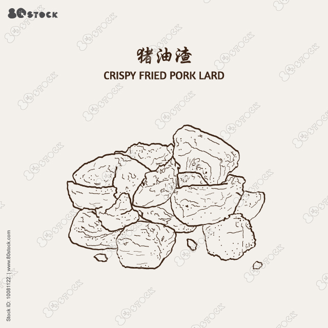 Crispy fried pork lard. Pork Crackling from lard. Vector illustration EPS 10.