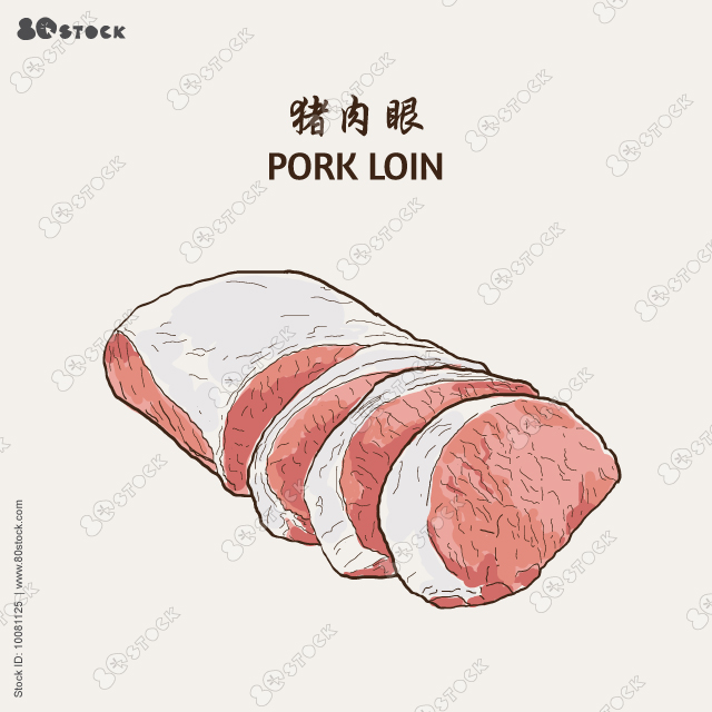 Raw boneless pork loin. Vector illustration EPS 10.