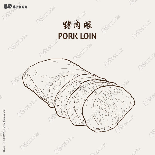 Raw boneless pork loin. Vector illustration EPS 10.