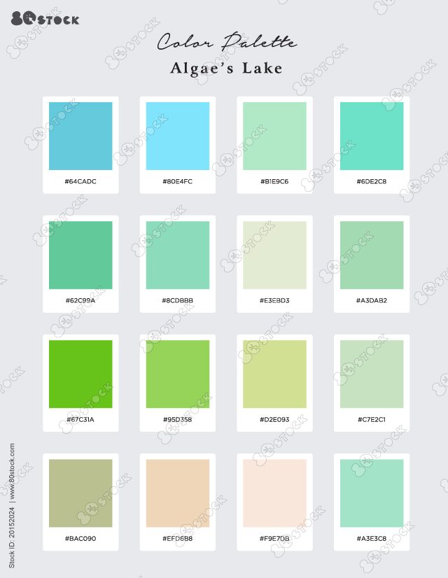 Shades of the Algae Lake palette. Suitable for Branding, Interior, Invitation card, and Fashion. Vector EPS 10