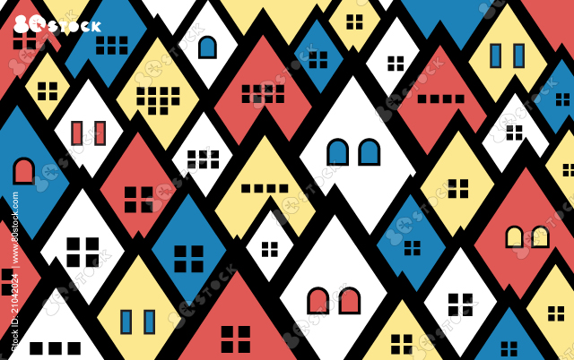 Abstract seamless pattern with houses with hand drawn textures and shapes. Perfect for fabric, textile, wallpaper. Vector Illustration. Vector EPS 10