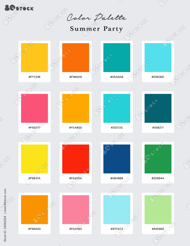 Shades of summer party color palette. Suitable for Branding, Interior, Invitation card, and Fashion. Vector EPS 10