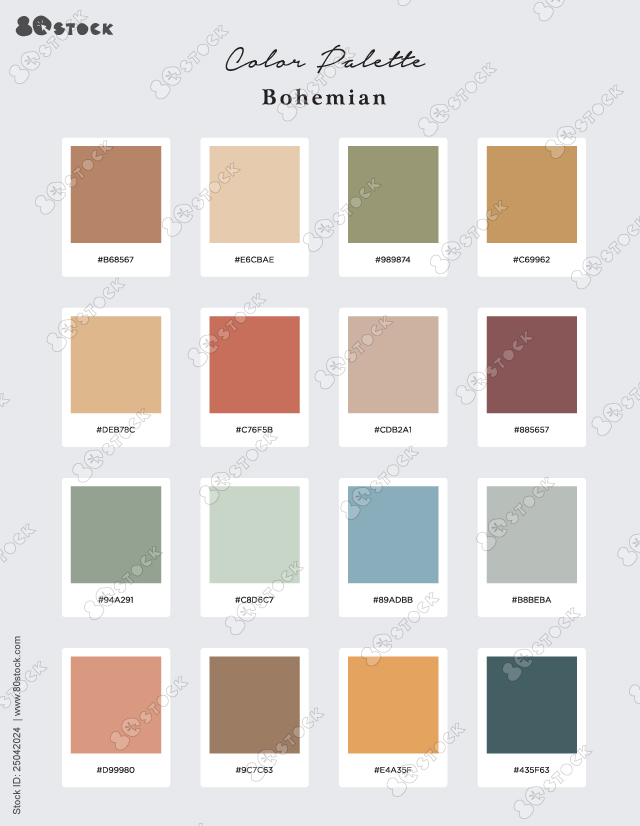 Shades of bohemian color palette. Suitable for Branding, Interior, Invitation card, and Fashion. Vector EPS 10