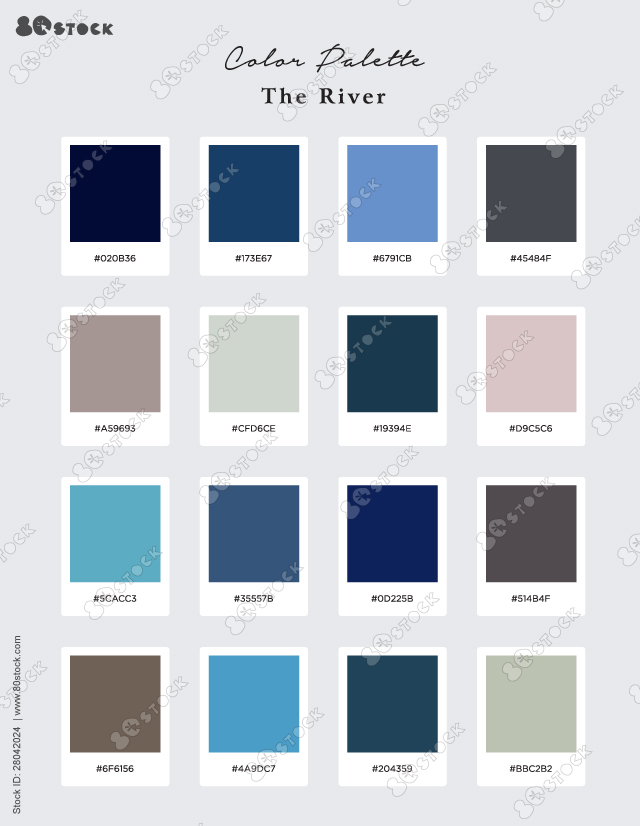 Shades of the river color palette. Suitable for Branding, Interior, Invitation card, and Fashion. Vector EPS 10