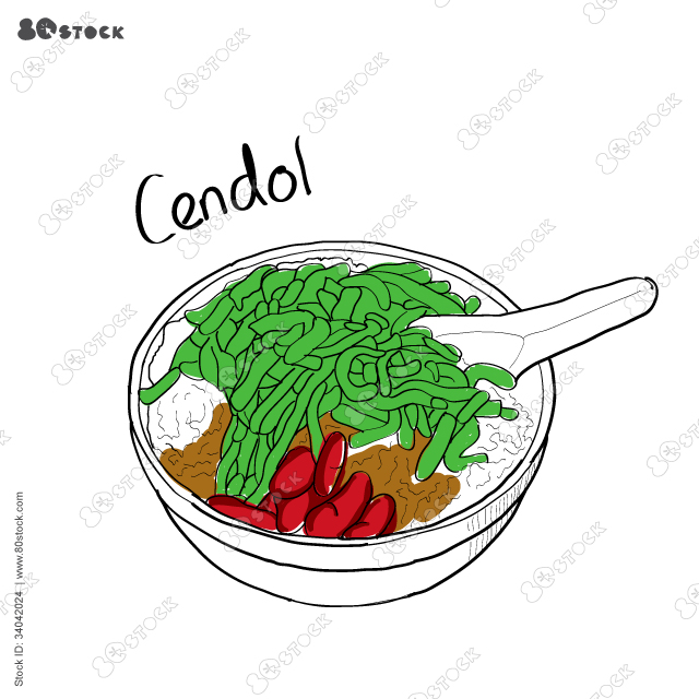 Cendol is an iced sweet dessert that contains droplets of green rice flour jelly, coconut milk and palm sugar syrup. It is commonly found in Southeast Asia and is popular in Indonesia, Malaysia.