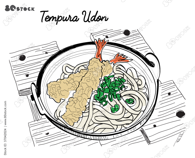 Tempura Udon is a delicious Udon noodle soup with Tempura. Udon is a Japanese noodle made from wheat. It is a thick and chewy noodle.